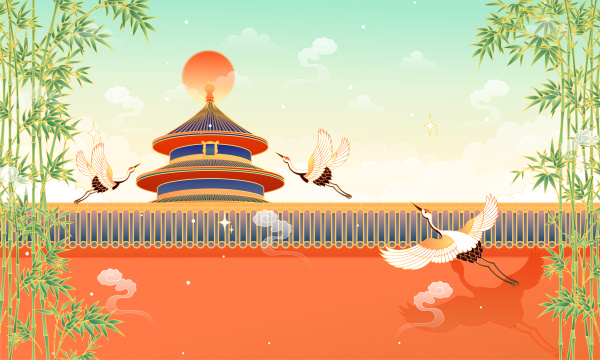 北京国风复古天坛古建筑矢量插画
