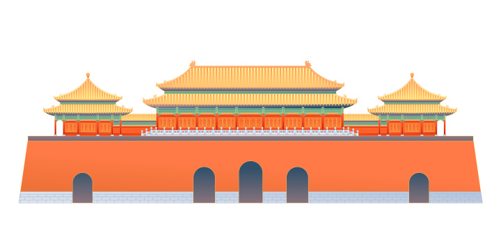 北京故宫午门古建筑矢量插画