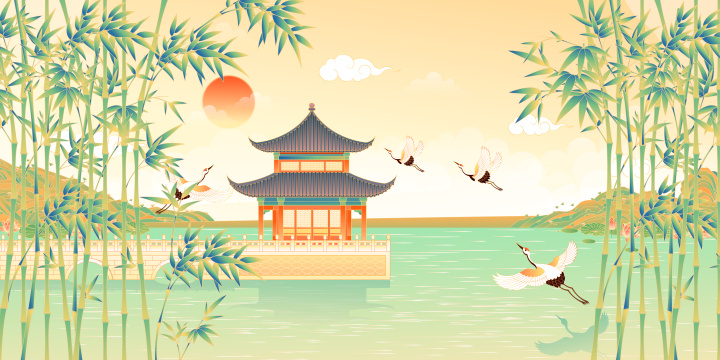 园林景观矢量插画