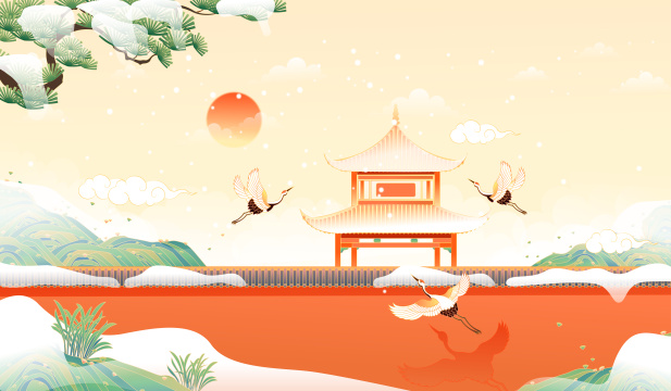 下雪天的北京故宫复古宫墙矢量插画