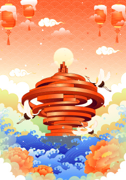 山东青岛五四广场城市建筑矢量插画