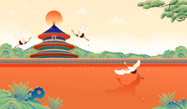 国风复古天坛古建筑矢量插画