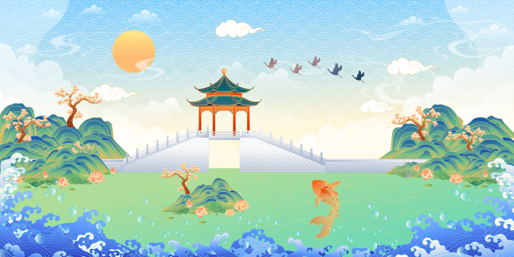 北京颐和园风景矢量插画