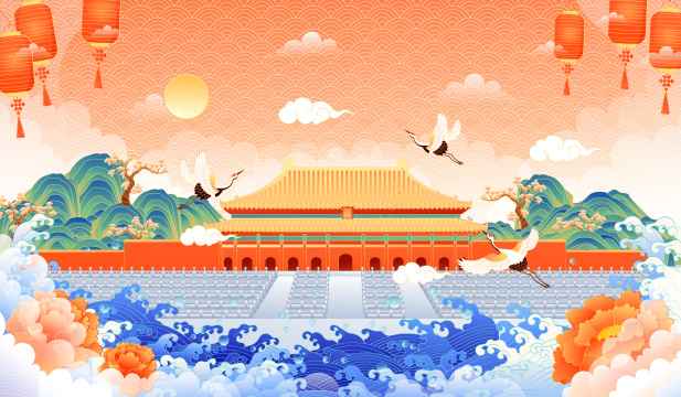 中国风故宫建筑矢量插画