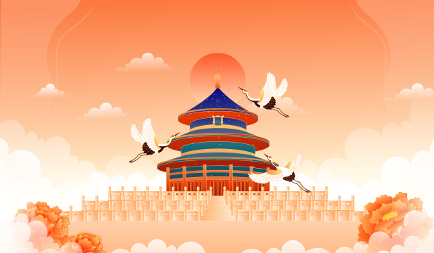 国潮风北京天坛古建筑矢量插画