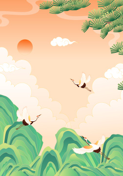 国潮风山水风景矢量插画