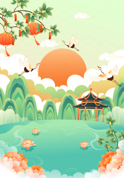 美丽的山水风景矢量插画