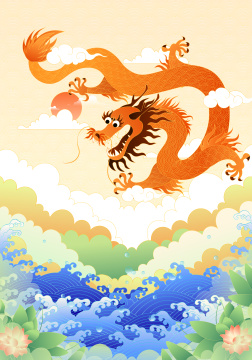 中国风龙纹神兽矢量插画