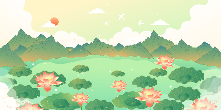 中国风山水矢量插画