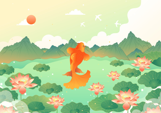 中国风山水矢量插画