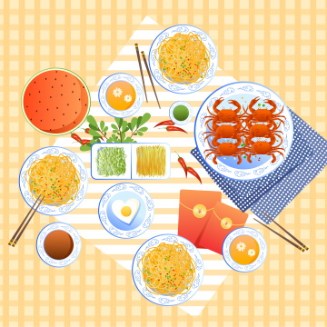 传统餐桌美食矢量插画