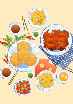 中秋节传统美食矢量插画