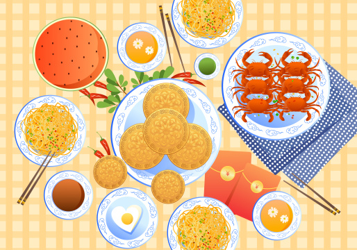 中秋节传统美食矢量插画