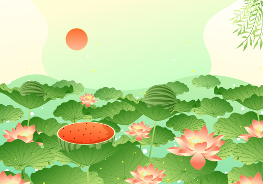 清凉夏天美丽的荷花矢量插画