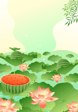 清凉夏天美丽的荷花矢量插画