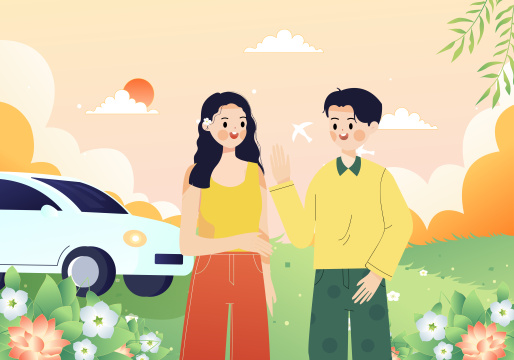 在度假游玩的两个人卡通插画