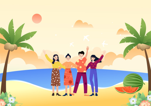 在户外游玩的男女青年卡通矢量插画