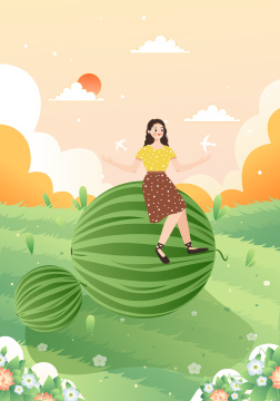 夏天清爽西瓜矢量插画