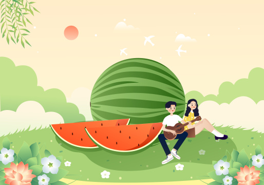 夏天清爽西瓜矢量插画