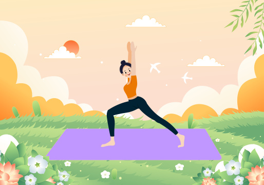 正在户外做瑜伽运动的女孩矢量插画