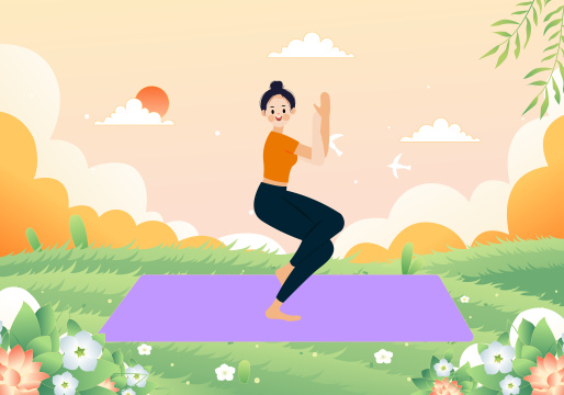 正在户外做瑜伽运动的女孩矢量插画