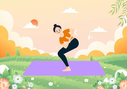 正在户外做瑜伽运动的女孩矢量插画