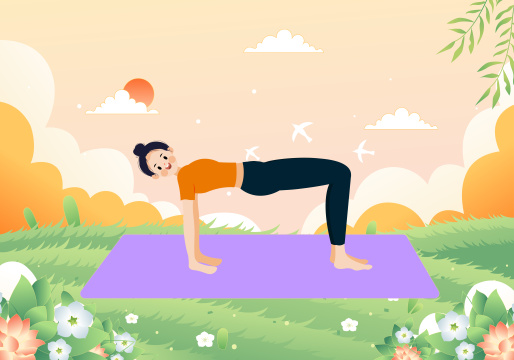 正在户外做瑜伽运动的女孩矢量插画