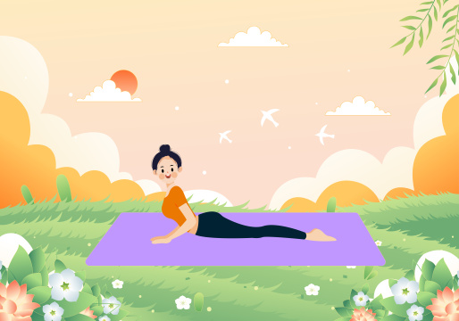 正在户外做瑜伽运动的女孩矢量插画