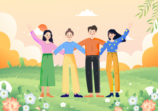 在户外游玩的男女青年卡通矢量插画