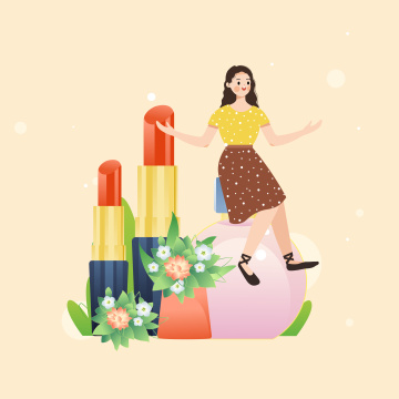 化妆品和美丽的女孩矢量插画