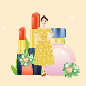 化妆品和美丽的女孩矢量插画