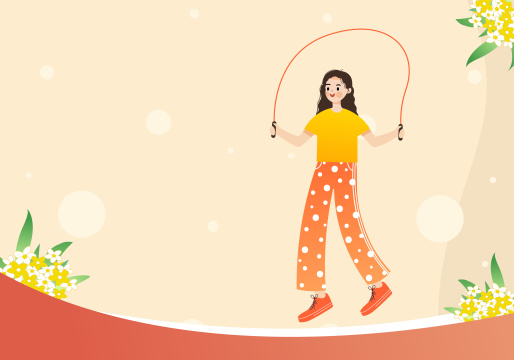 跳绳运动锻炼的女孩矢量插画