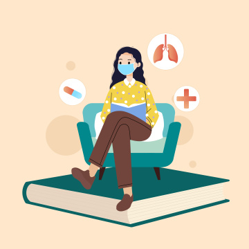 在书籍里查阅医学资料的女孩矢量插画