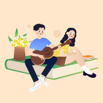 在大学里认识交往谈恋爱的男孩女孩矢量插画