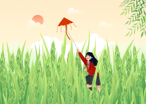 小满节气麦穗生长谷物丰收卡通插画
