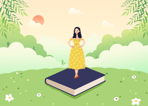 在书上跳舞的女孩卡通插画