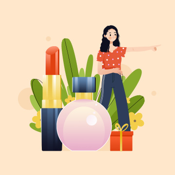 化妆品和美丽的女孩卡通插画