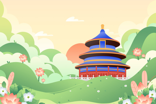 中国北京天坛古建筑卡通插画