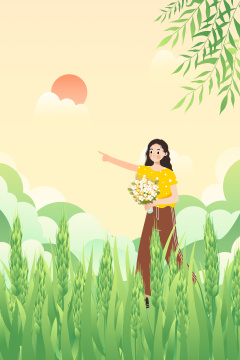 小满节气麦穗生长谷物丰收卡通插画