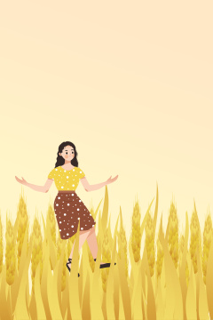 芒种节气金黄的麦穗生长谷物丰收卡通插画