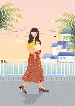 抱着婴儿的妈妈卡通插画