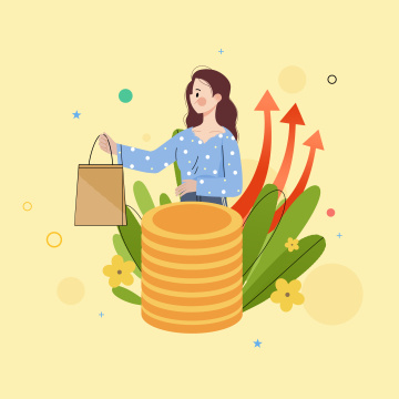 拿着商品的女孩卡通插画