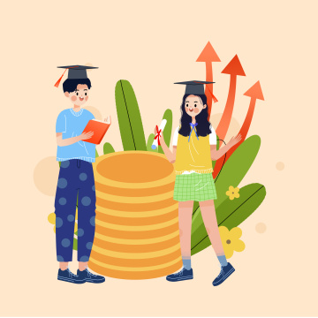 学生努力学习增长知识投资未来卡通插画