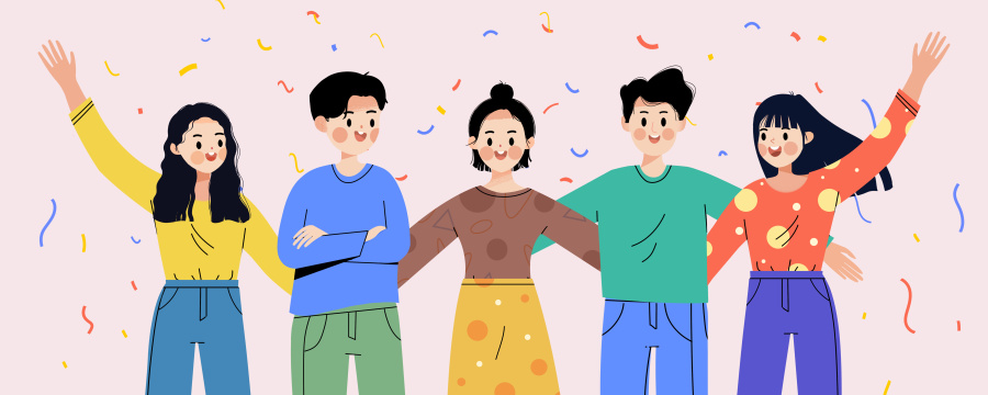 年轻时尚的青年男女卡通插画