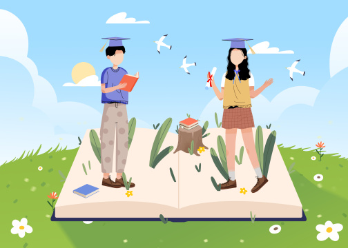 学生学习教育读书卡通插画