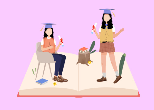 学生学习教育读书卡通插画