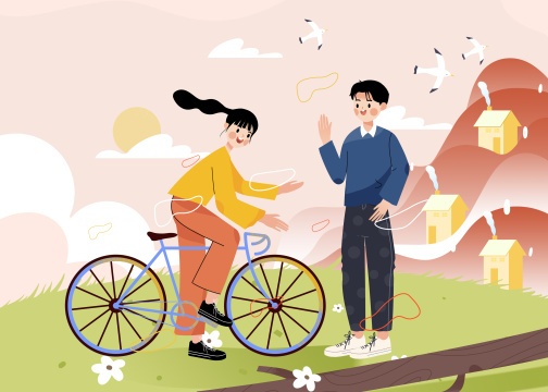 骑自行车运动健身卡通插画