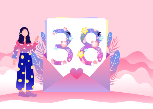 美女和数字38卡通插画