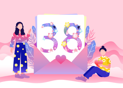 美女和数字38卡通插画