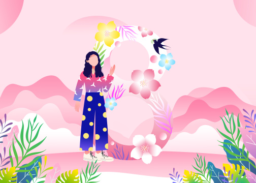 时尚女孩与数字八卡通插画